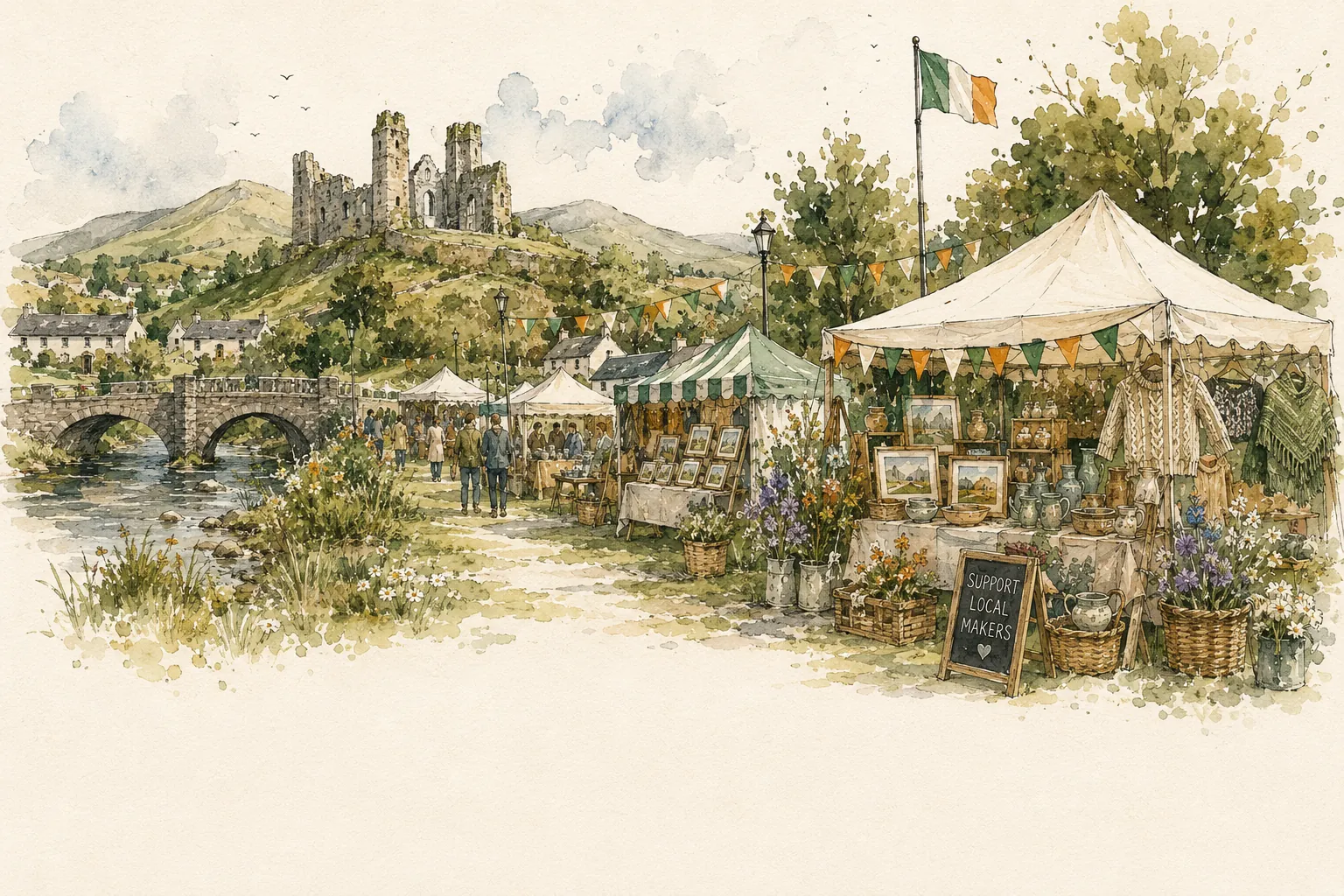 Handmade craft stalls set up in a stone courtyard at Johnstown Castle