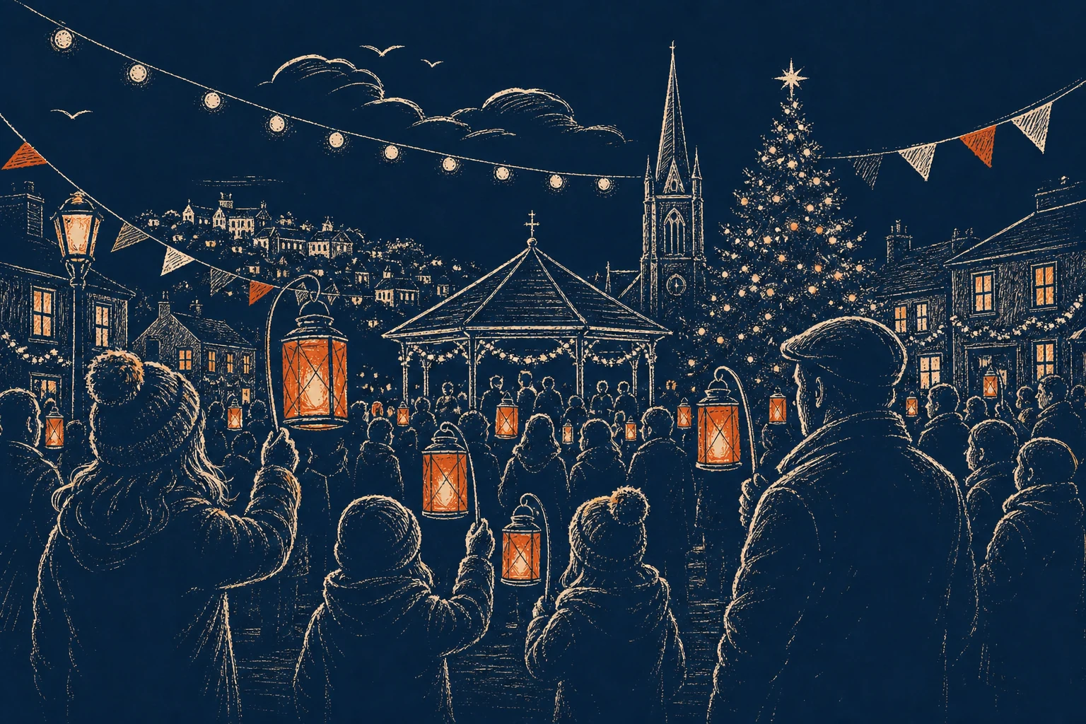 Christmas lights on Bray's Civic Plaza