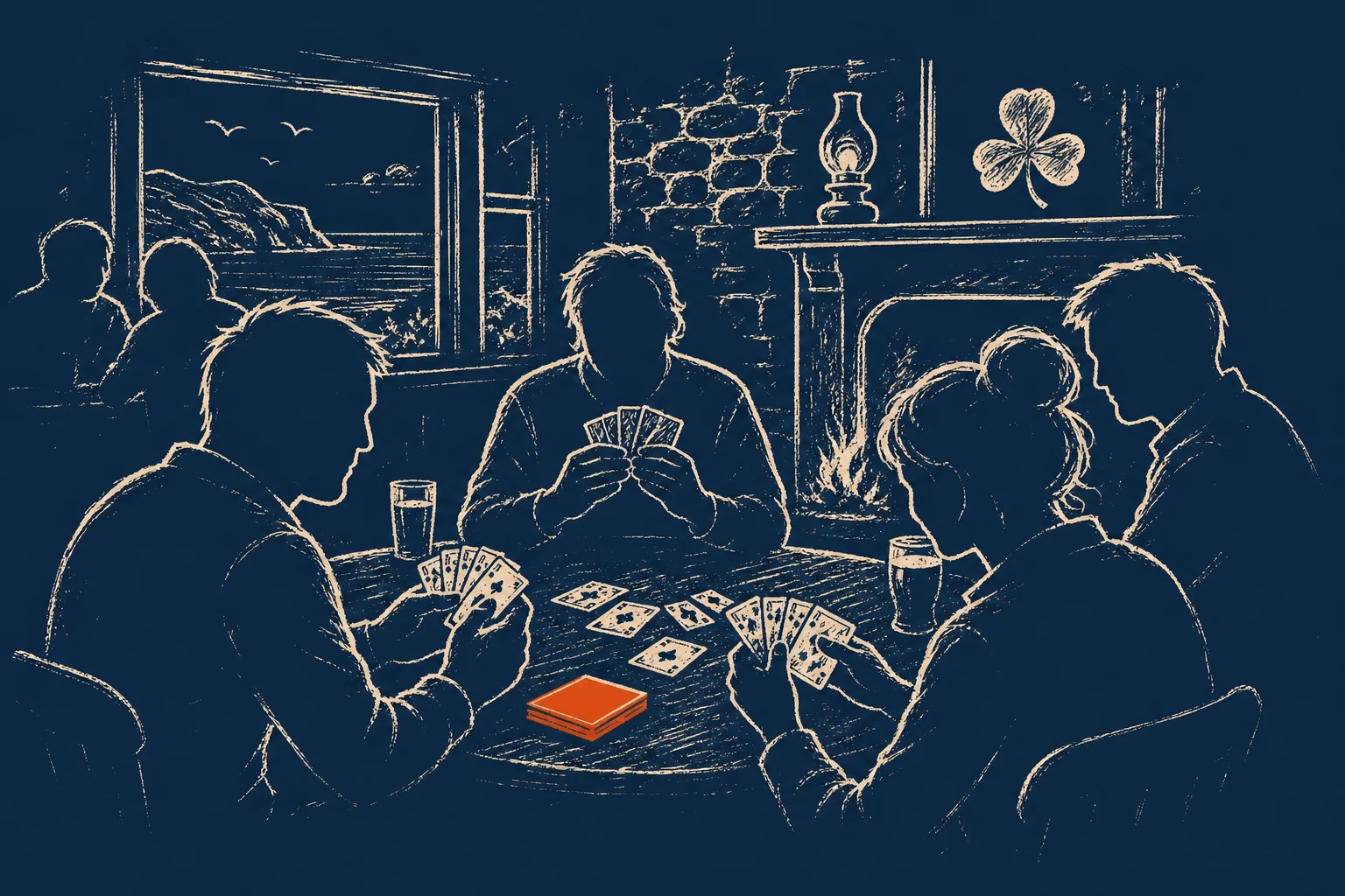 Bridge players at a club table with cards and bidding boxes