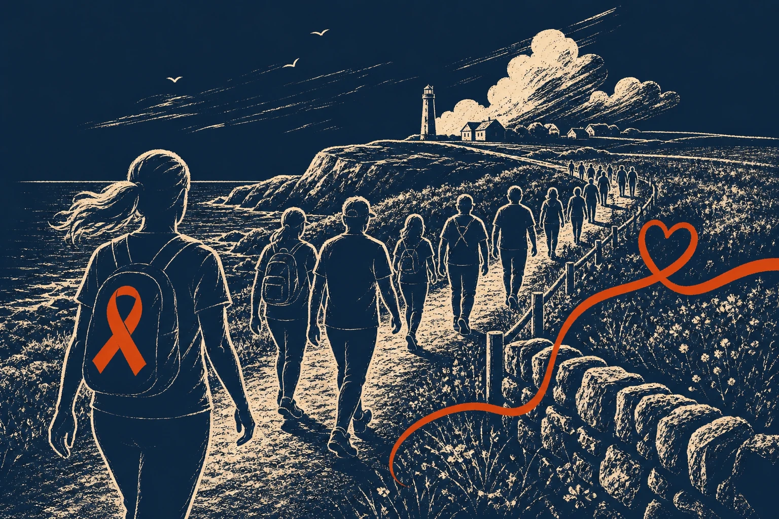 Group of people walking together outdoors for a charity event