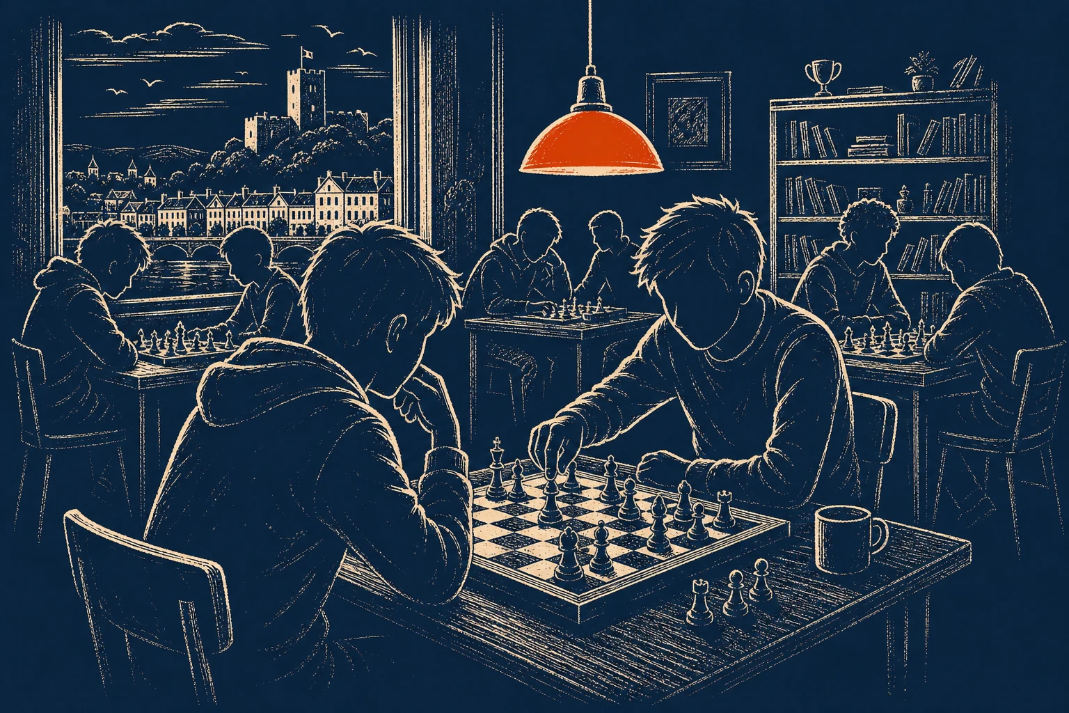 Chess boards set up on tables in a community library in Inishowen