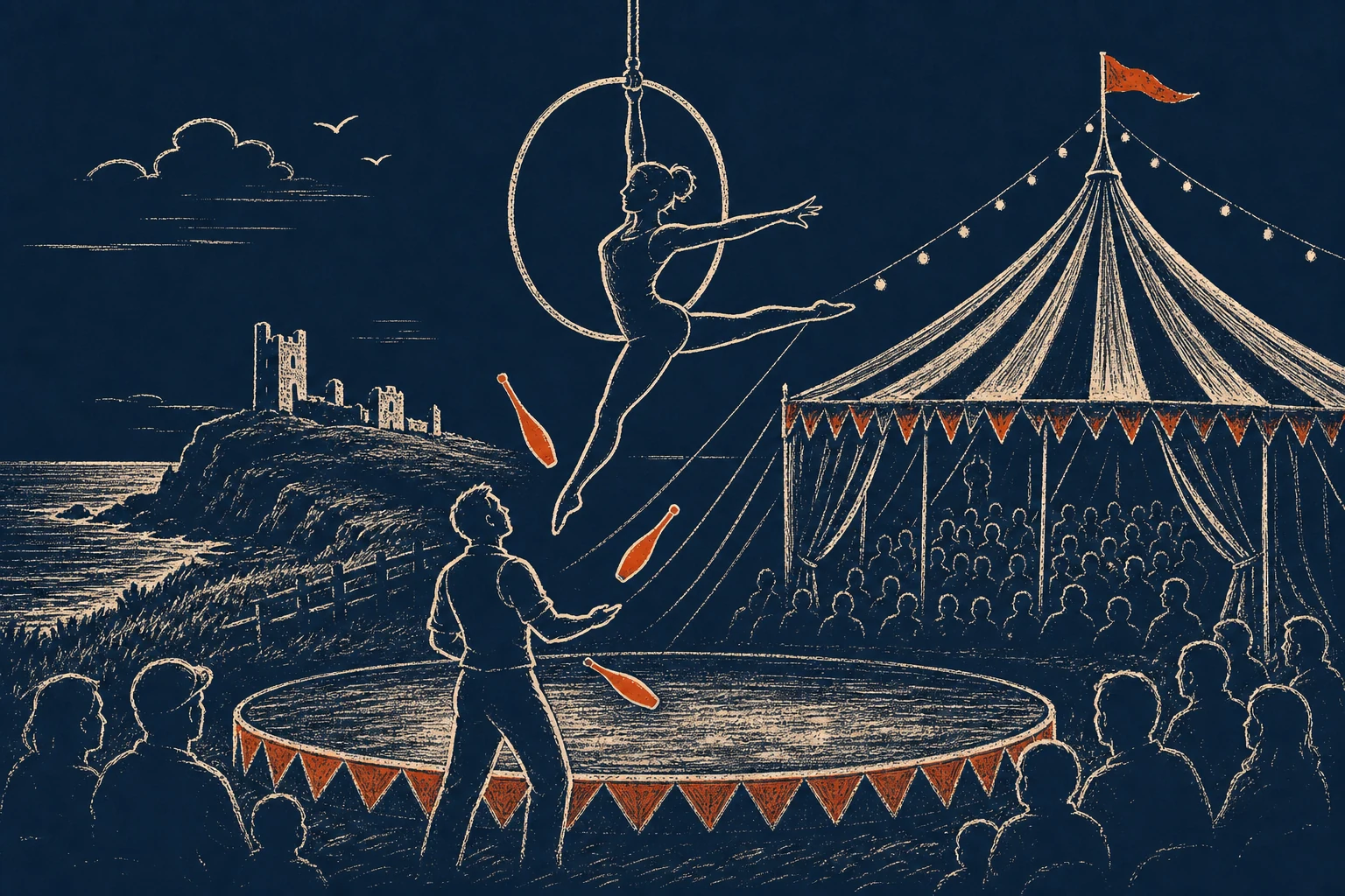 Children learning circus skills at Sunset Circus Camps on Achill Island