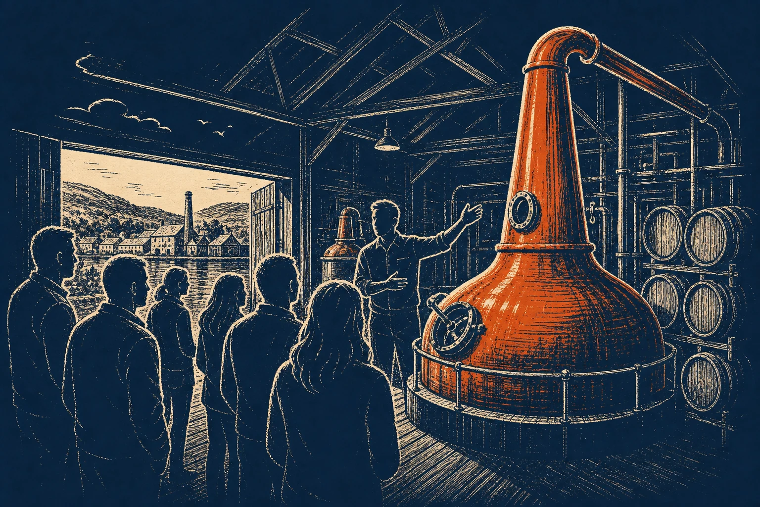 Copper stills and tasting glasses at a Fermanagh gin distillery