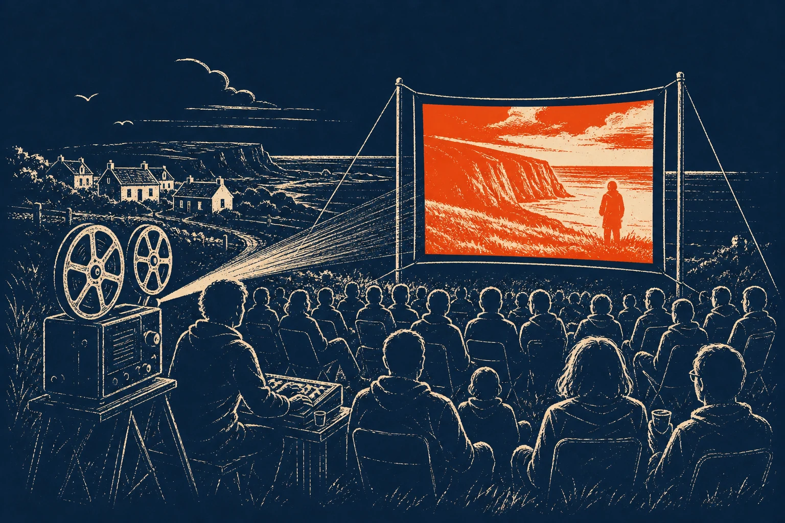 Documentary still showing historical famine-era landscape
