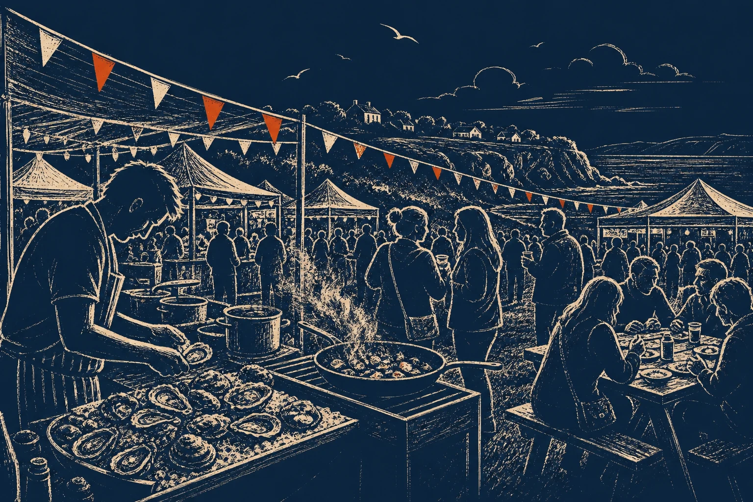 Bushmills Salmon and Whiskey Festival food stalls and Old Bushmills Distillery