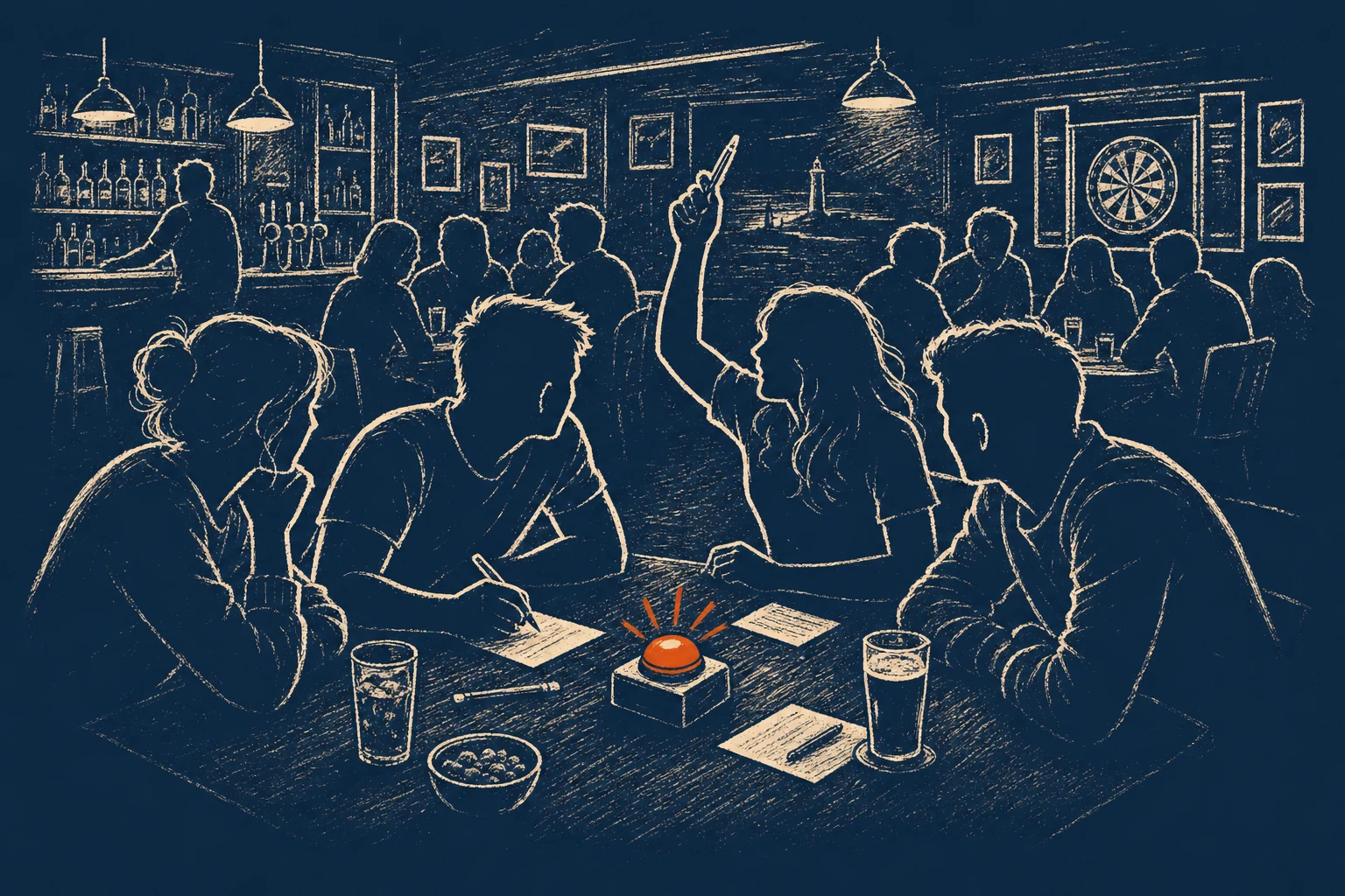 Teams playing a pub quiz at The Ol' 55 Bar on Prospect Hill, Galway