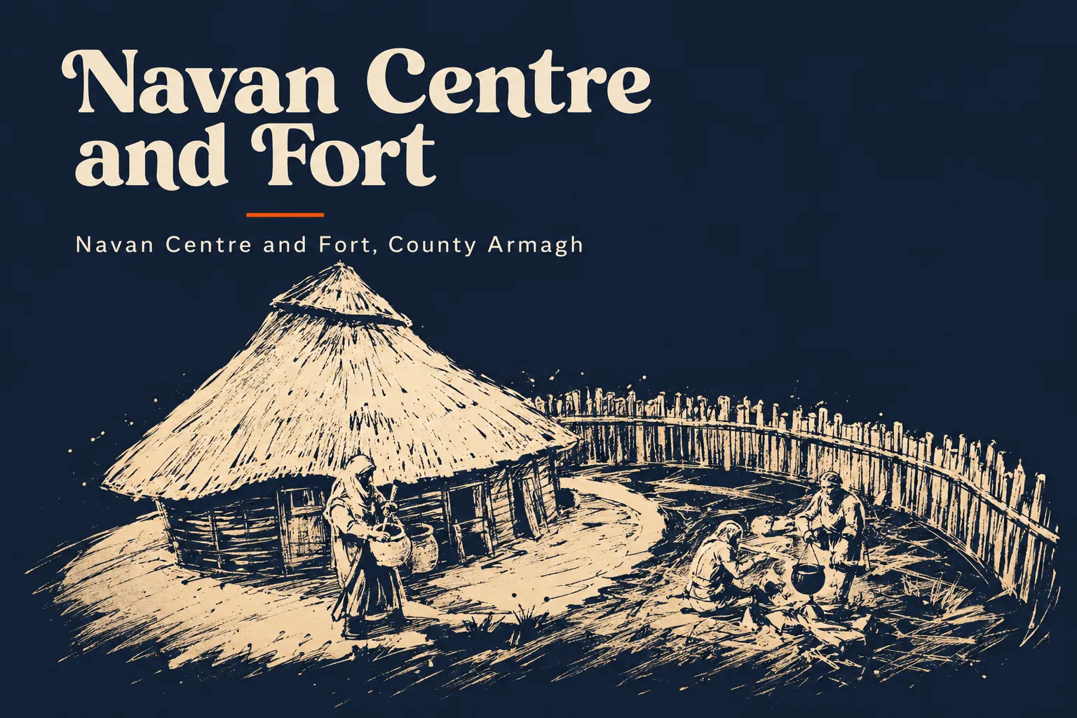Costumed Iron Age warrior at Navan Centre and Fort with ancient hillfort in background